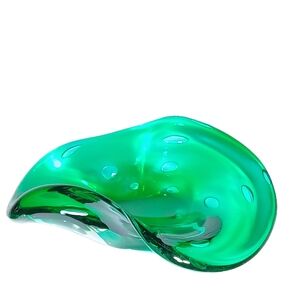 Murano Green Hand-Blown Sculptural Glass Vase